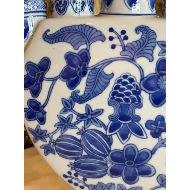Ceramic Vintage Chinese Blue and White Tulip Vase Vase For Sale - Image 7 of 9