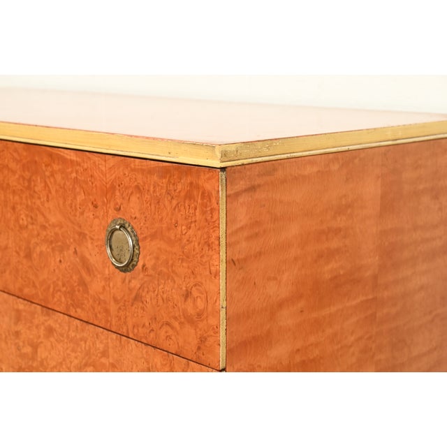 Wood Romweber Style French Regency Louis XVI Burl Wood and Parcel Painted Three-Drawer Dresser Chest, Circa 1940s For Sale - Image 7 of 17