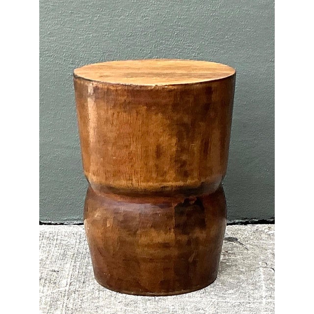 Vintage Carved Palm Wood Accent Stool For Sale In West Palm - Image 6 of 14