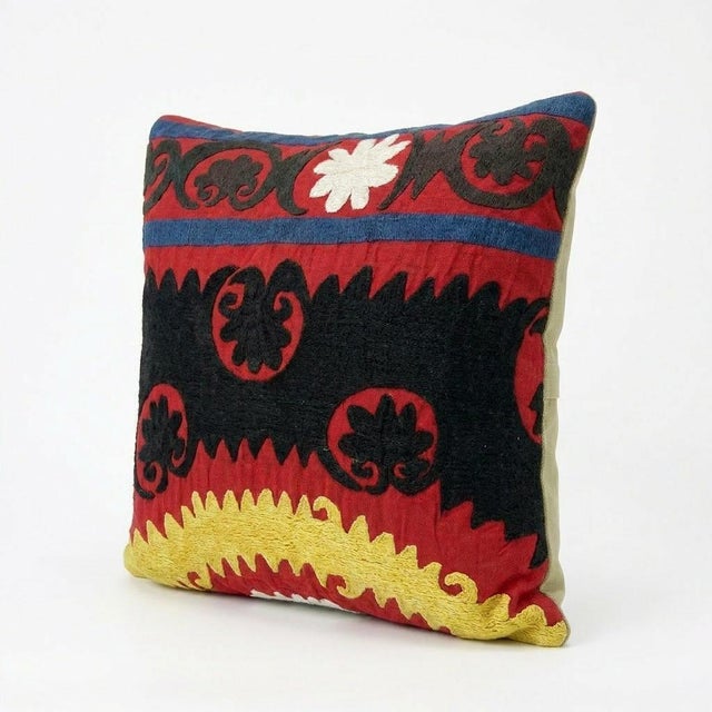 Mid-Century Modern Hand Embroidered Suzani Pillow Cover 13'' X 13'' For Sale - Image 3 of 4