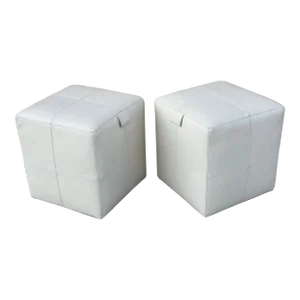 Baker Furniture Handcrafted Leather Ottomans - a Pair