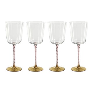 Sachi Amber & Pink Red Wine Glasses, Set of 4 For Sale