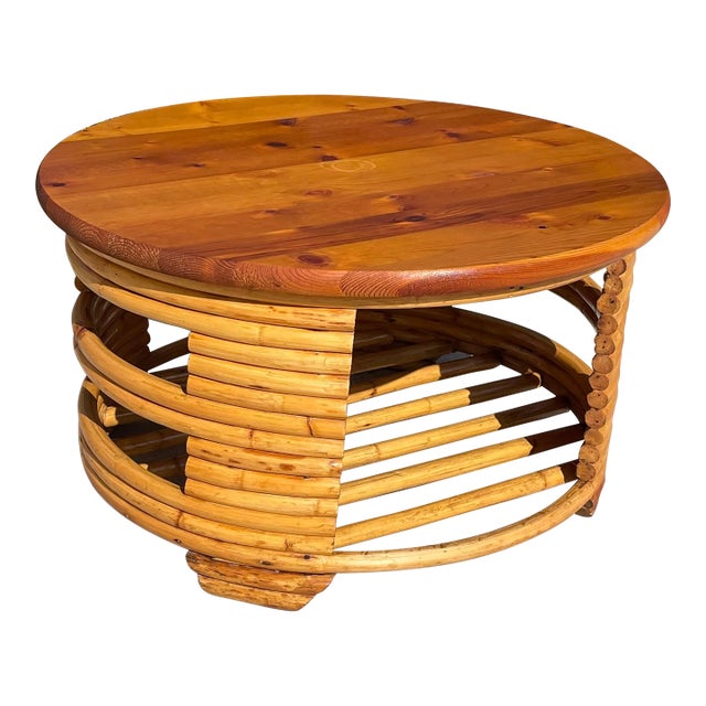 1940s Vintage Stacked Rattan Coffee Table, Paul Frankl Style For Sale