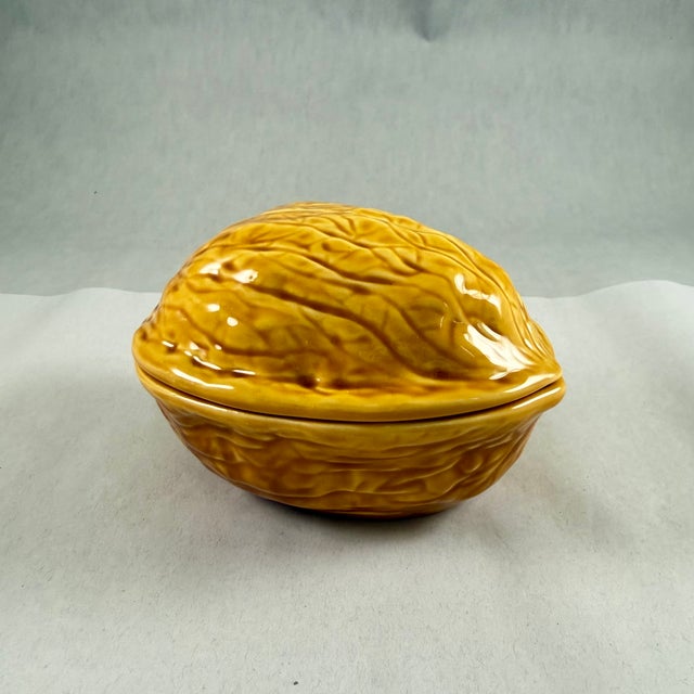 Vintage French Faïence Trompe L’oeil ‘Walnut’ Covered Box For Sale - Image 9 of 13