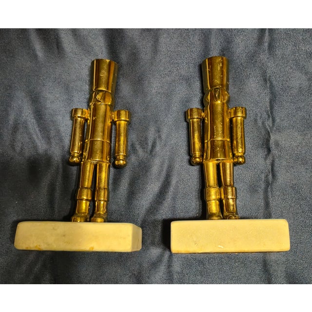 Folk Art Vintage Decorative Metal Nutcracker Figurines Mounted on Marble Bases For Sale - Image 3 of 4