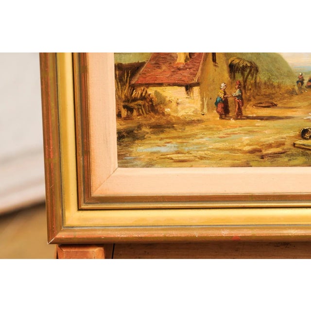 Wood French 19th Century Framed Oil On Panel Painting Depicting a Village by the Sea For Sale - Image 7 of 12