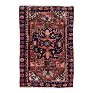 Vintage Persian Heriz Red Handmade Medallion Wool Rug For Sale