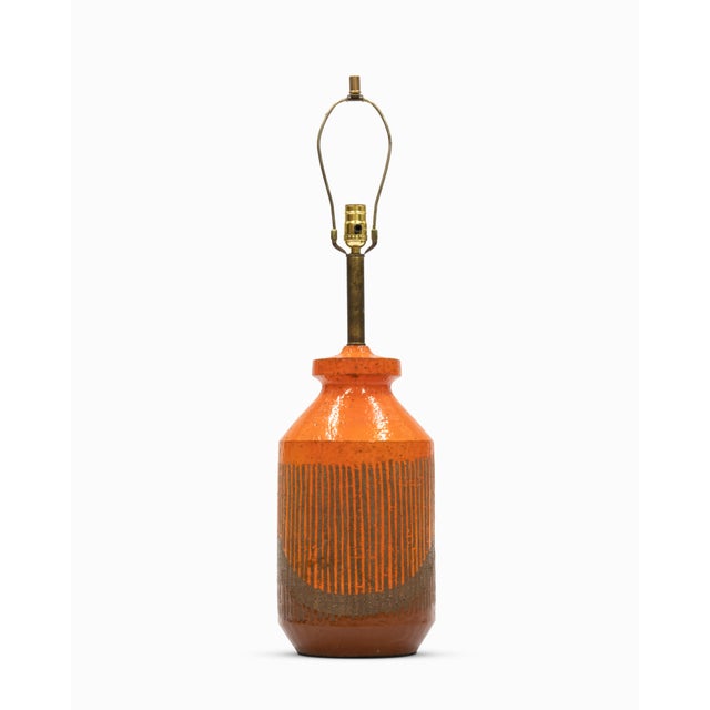 Mid-Century Modern Vintage Italian Mid Century Orange Striped Table Lamp by Aldo Londi / Bitossi For Sale - Image 3 of 8