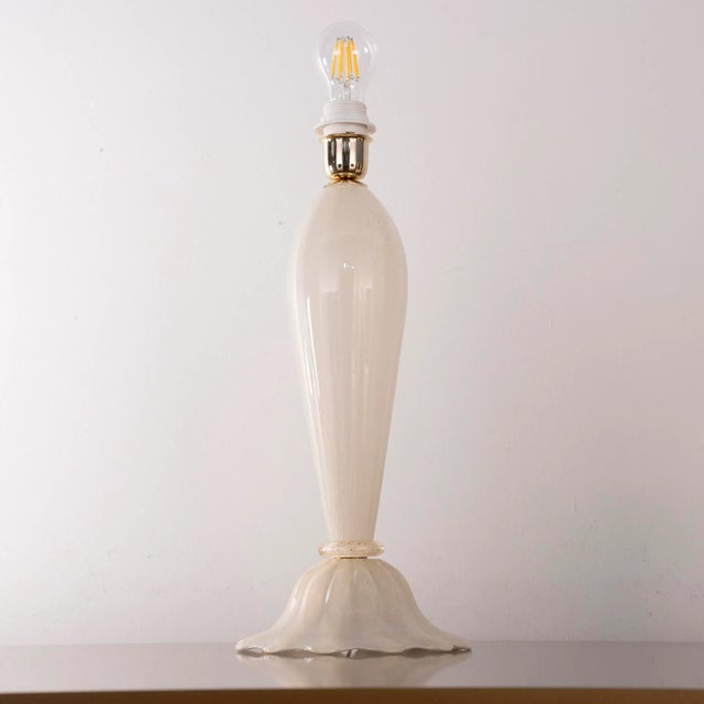 White and Gold Blown Murano Glass Table Lamps, Italy, 1980s For Sale - Image 9 of 12