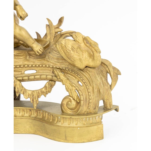 Late 19th Century Louis XV Style Cherub Motif Brass Chenets, Pair For Sale - Image 5 of 9