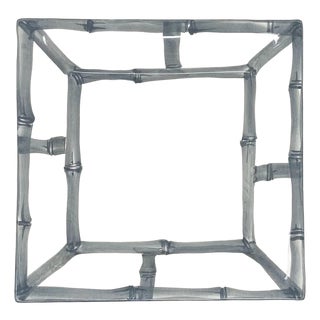 Fret Rim Tray — Italian Hand-Painted Ceramic, Bamboo Motif, Gray For Sale