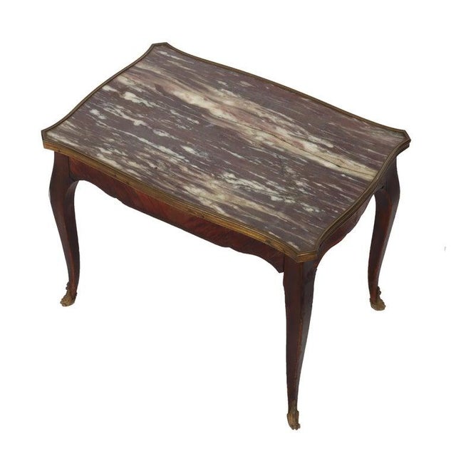 Wood Antique French Louis XV Kingwood Rouge Marble Top Low Table C1900 For Sale - Image 7 of 8