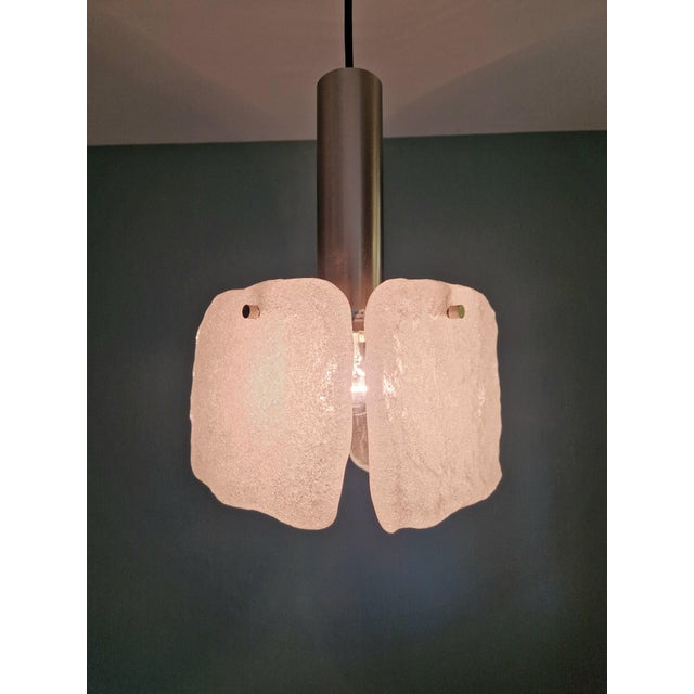 Chrome-plated metal pendant light with four frosted glass shades, produced by the austrian manufacturer kalmar francken in...