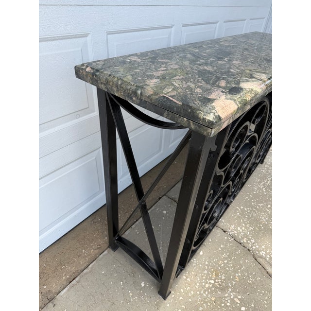 Vintage Mediterranean Wrought Iron Console Table With Stone Top For Sale - Image 4 of 16