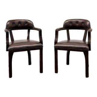 English Desk Chairs in Leather, Set of 2 For Sale