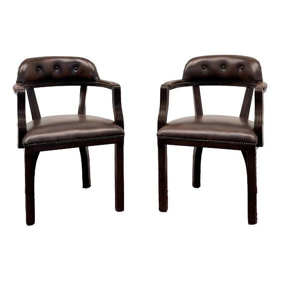 English Desk Chairs in Leather, Set of 2 For Sale