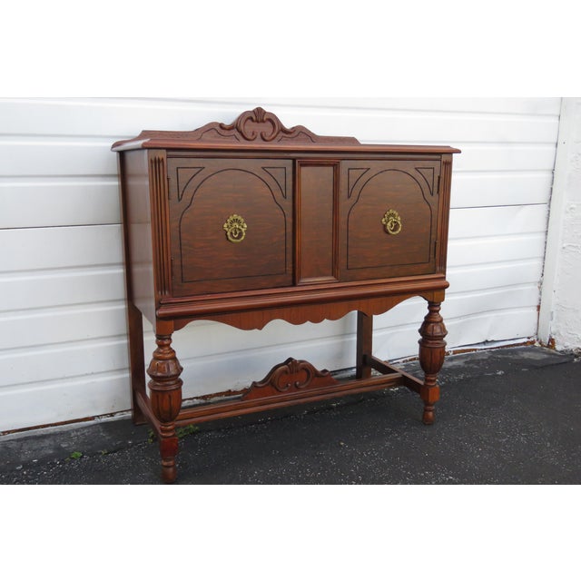 Early 1900s Carved Small Server Sideboard Buffet Bathroom Vanity by