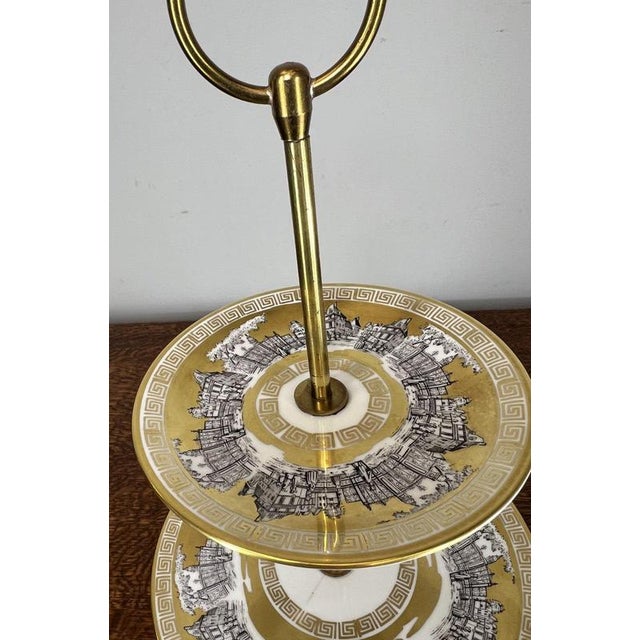 Vintage Style German Cake Stand in Porcelain and Brass For Sale - Image 6 of 14