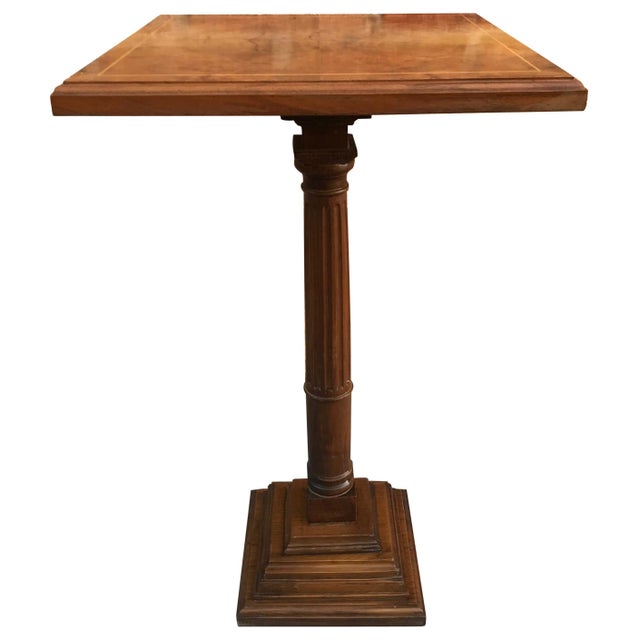 Brown Mid-20th Century Walnut Wood Square Top Pedestal Table For Sale - Image 8 of 18