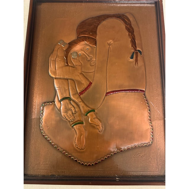 Modern Modern Signed Pressed Copper 3d Relief Wall Art Bravo 1993 Signed 16x20 For Sale - Image 3 of 7