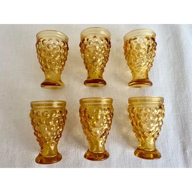 Amber Mid 20th Century Modern Empoli Italian Amber Glass Grape Decanter Set & 6 Cordial/Shot Glasses For Sale - Image 8 of 11