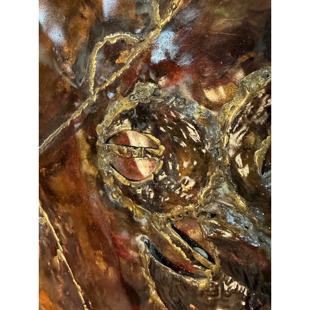 Vincent Payez Signed 1967 Torch Copper Wall Art, Brutalist Floral Repoussé Panel For Sale - Image 4 of 13