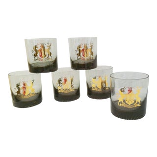 Vintage Scottish "Ardchoille" Staghorn Coat of Arms Rocks Glasses, Set of 6 For Sale