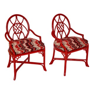 1970s Vintage Hollywood Regency Bamboo Arm Chairs - Set of 2 For Sale