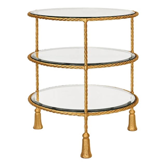 Matthew Izzo Home Siegal Gold Leaf Tassel Side Table With Glass Top For Sale