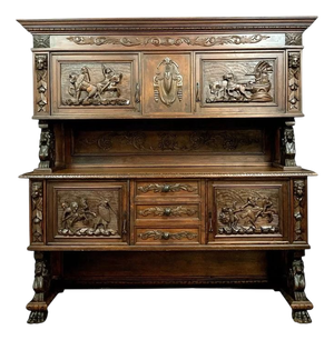 Renaissance-Style Hunting Lodge Buffet in Carved Wood