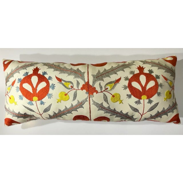 Vintage Uzbek Suzani Hand-Embroidered Pomegranate Pillow For Sale - Image 4 of 13