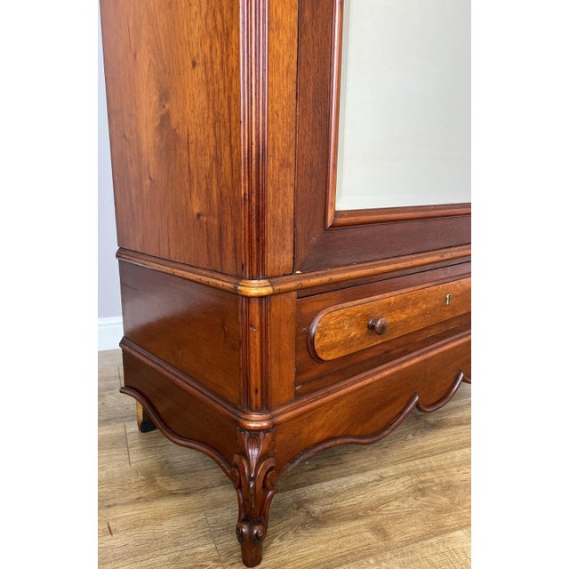 Antique French Style Carved Mahogany Mirrored Wardrobe For Sale - Image 9 of 17