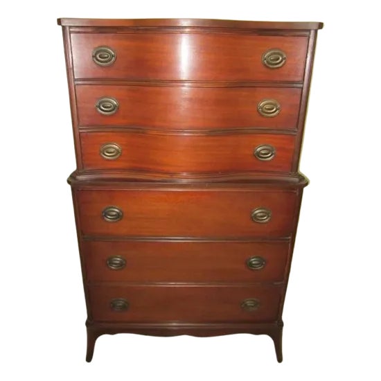 1940s Vintage English 6 Drawer High Chest Cherry Wood by White Furniture Co For Sale