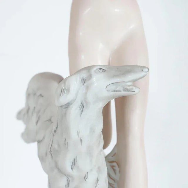 Czech Art Deco Hand Painted Porcelain Figurine of Nude Lady With Greyhound For Sale In New York - Image 6 of 10