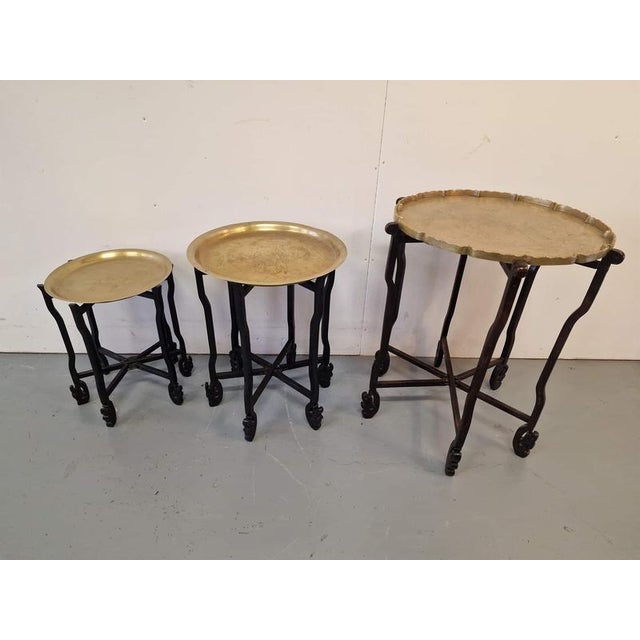 Oriental Wood and Brass Tables, Set of 3 For Sale - Image 4 of 8