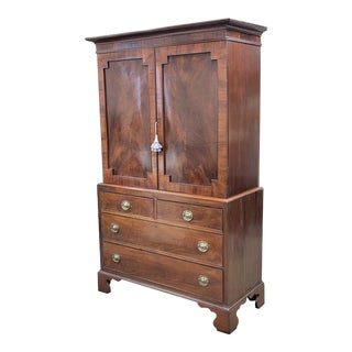 Antique English Flame Mahogany Linen Press For Sale
