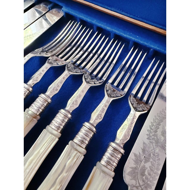 Silver Antique Mother of Pearl and Silver Plated Flatware Service for 12 For Sale - Image 8 of 16