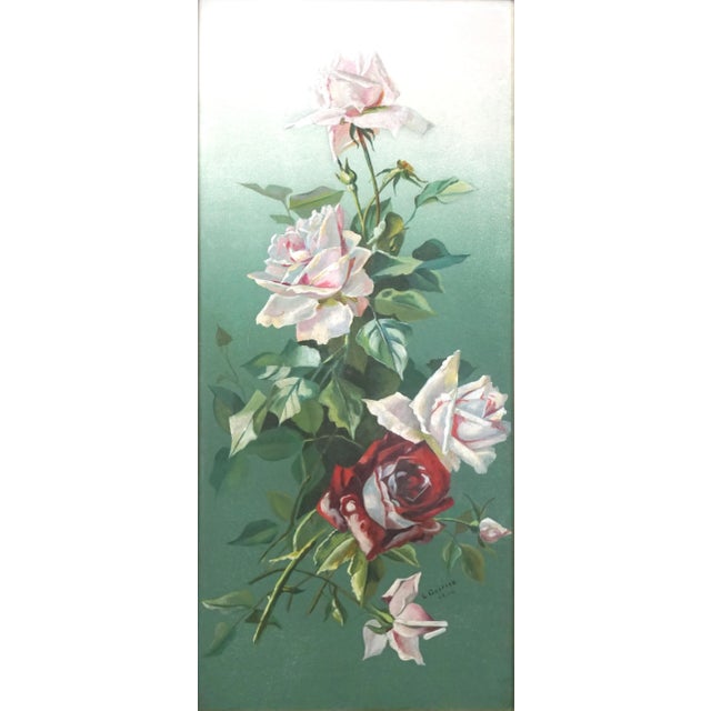 Elegant Early 20th Century Floral Still Life of Soft Pink and Red Hybrid Tea Roses Realistic early 20th Century floral...