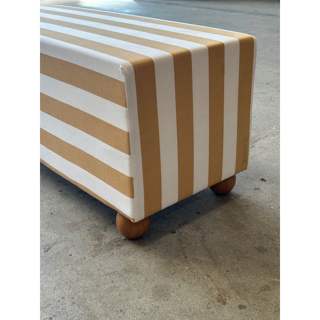 Vintage Bench with Wooden Legs and Striped Fabric, 1980s, in Flawless conditions. Designed 1980 to 1989
