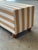 Vintage Bench with Wooden Legs and Striped Fabric, 1980s, in Flawless conditions. Designed 1980 to 1989