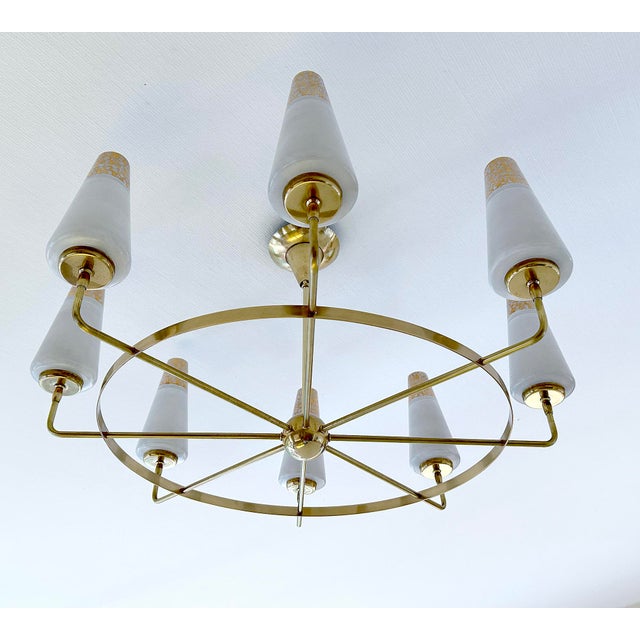 Mid-Century Modern Vintage Italian Glass and Brass Chandelier, 1950s For Sale - Image 3 of 17