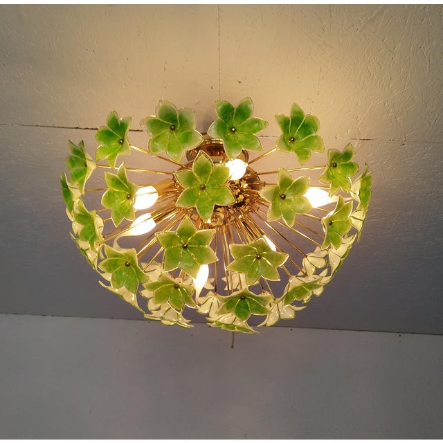 Green Green Floral Sputnik Flush Mount Chandelier 1980s Glass Flowers For Sale - Image 8 of 12