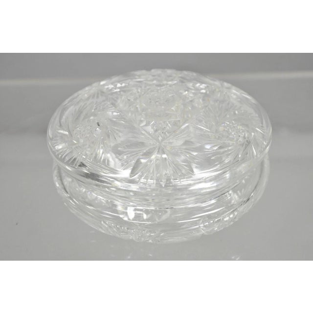 Vintage Art Deco Bohemian Cut Crystal Glass Czech Ladies Vanity Powder Jar For Sale - Image 12 of 12