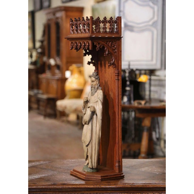 18th Century French Polychrome Carved Moses Sculpture in Gothic Oak Shrine For Sale In Dallas - Image 6 of 12