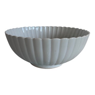 White Fluted Scalloped Serving Decorative Porcelain Bowl For Sale