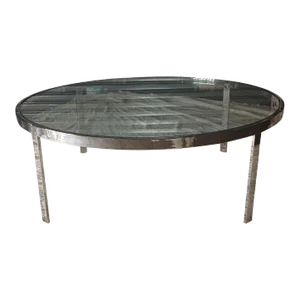 1970s Milo Baughman Inspired Vintage Round Chrome Coffee Table