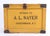 Vintage wood bakery box painted yellow with iron reinforced corners, white interior. Labeled "Return to, A. L. Sayer,...