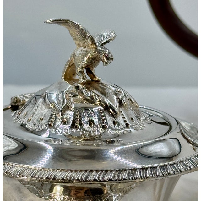 Wood Robert & Belk, Sheffield, England Antique Art Nouveau Sterling Silver Coffee Pot, Tea Pot and Sugar & Creamer Set With Rare Repousse Ornamentation For Sale - Image 7 of 12