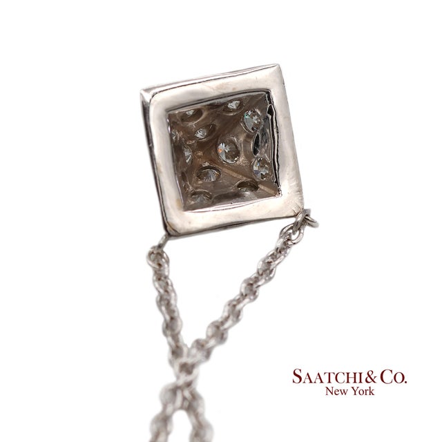 18k(750) White Gold Natural Diamond Square Shape Pendant Necklace With Chain For Sale - Image 10 of 12