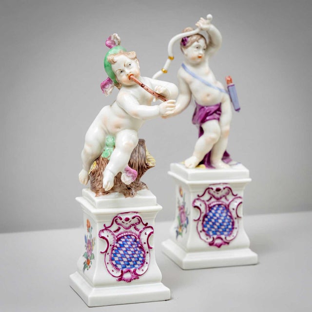 Porcelain Putti of Diana and Hermes from Nymphenburg, Early 20th Century, Set of 2 For Sale - Image 6 of 18